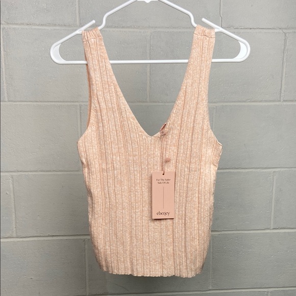 Eberjey Infinite V-neck Ribbed Sleeveless Sweater‎ Tank Top Peach SMALL NWT - Picture 1 of 5